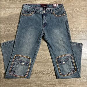 Platinum Plush Patch Pocket Cargo Jeans Orange Trim, Size: 11